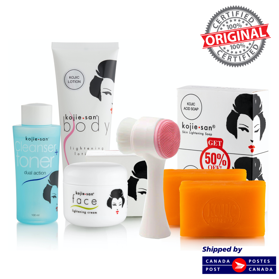 Kojie San Total Skin Lightening Set - Soap, Lotion, Cream, Toner & Brush!